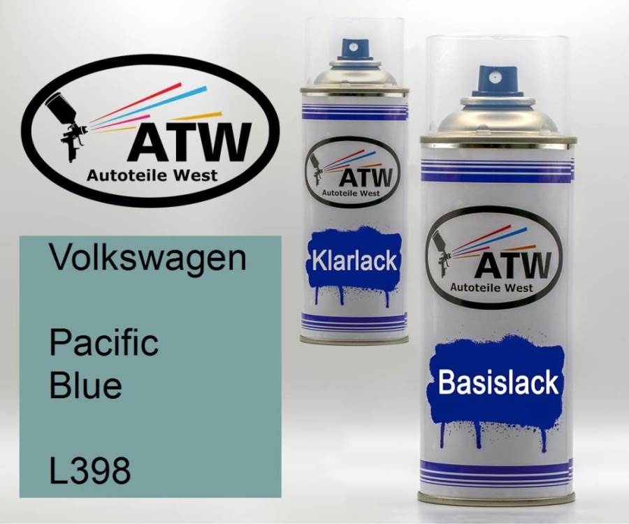 Volkswagen, Pacific Blue, L398: 400ml Sprühdose + 400ml Klarlack - Set, von ATW Autoteile West.